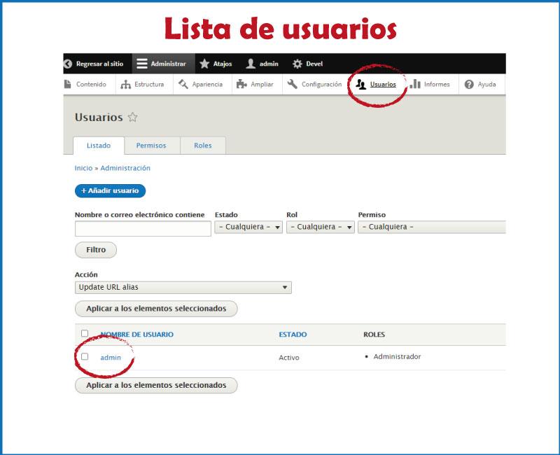listado de usuarios - www.drupaladicto.org Formacion especializada en drupal y symfony
